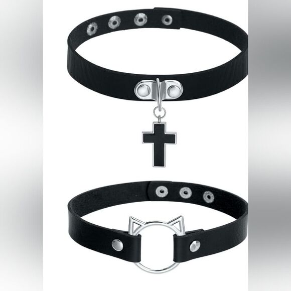 Lot of 2 | NWT black faux leather o-ring chokers - Picture 2 of 9